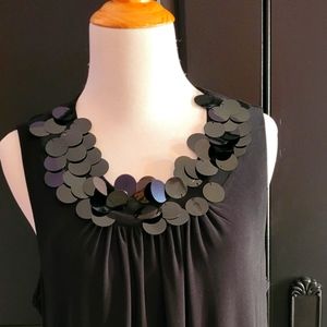 Karin Stevens Sheath Sleeveless Dress Black Sequenced Collar Zipper Back 12